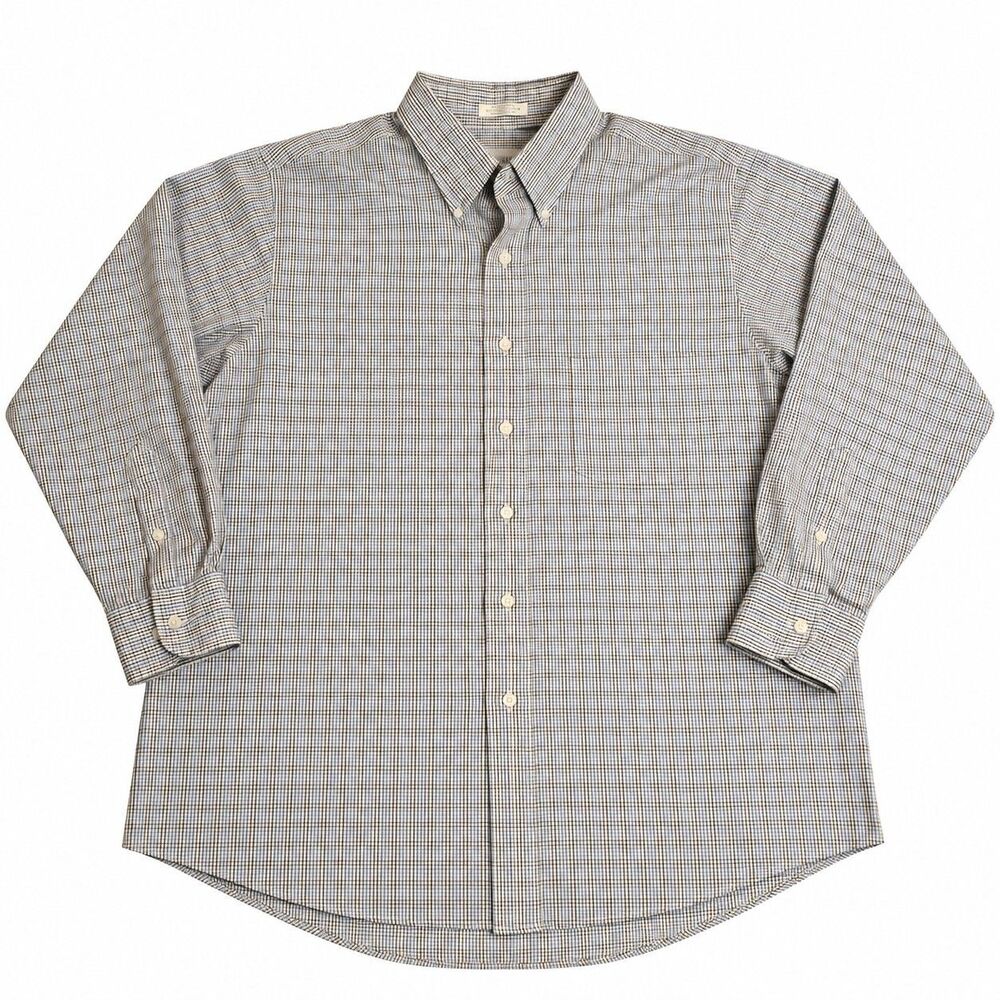 Van Heusen Men’s XL Blue White Pinpoint Oxford Check Button Down Shirt